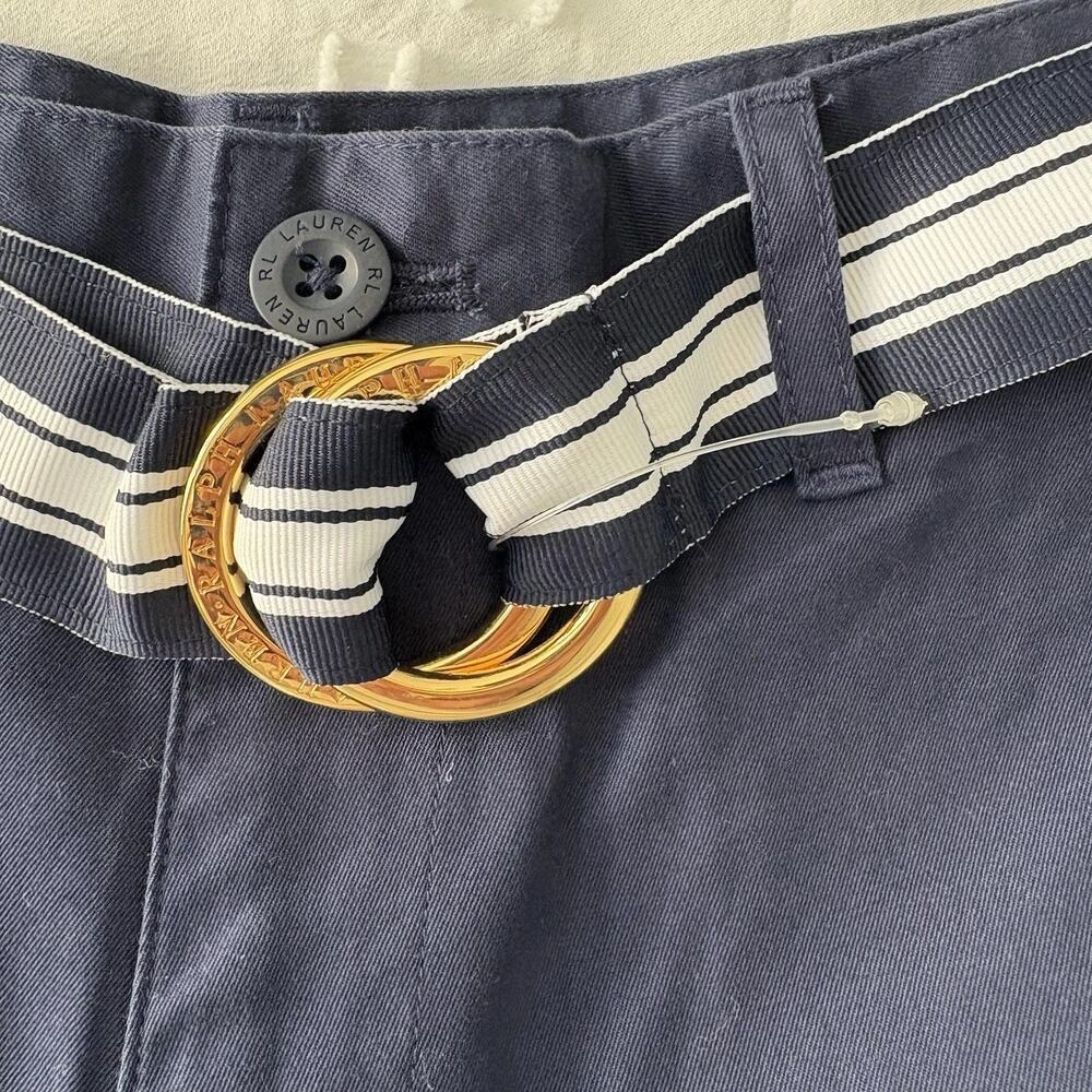 Ralph Lauren Navy Shorts Women’s Striped Belt w/ Gold NEW Without Tags Size 4 - Picture 4 of 9